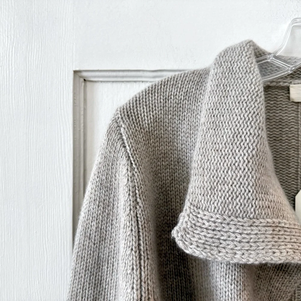 INHABIT | Light Gray 100% Cashmere Shawl‑Collar Open-Front Cardigan S - Picture 2 of 6